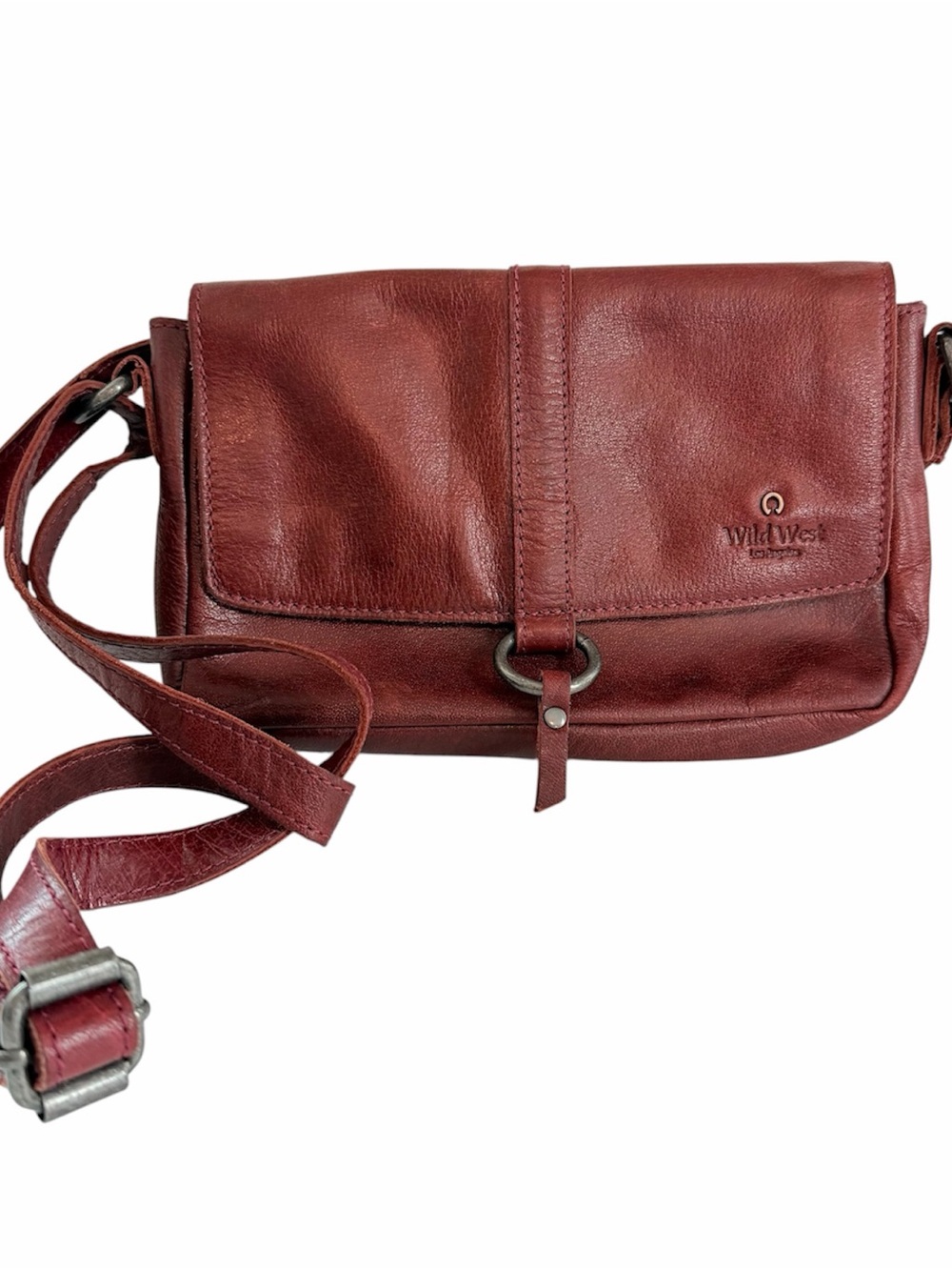 Wild West Los Angeles Burgundy Leather Crossbody Bag Adjustable Strap 10x7